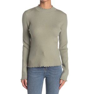 Sage Green Lush Ribbed Lettuce Hem Long Sleeve Top